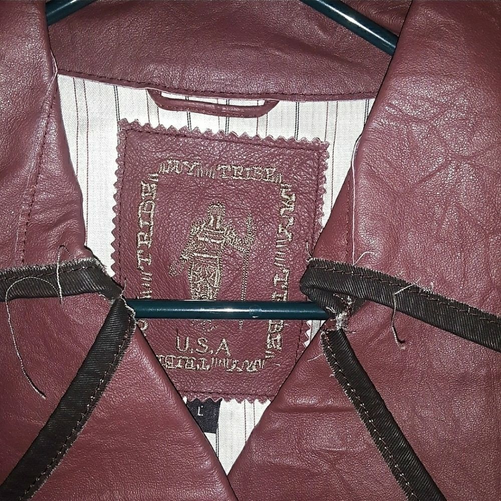 My Tribe Burgandy brown Leather Jacket Size Large - Picture 8 of 9